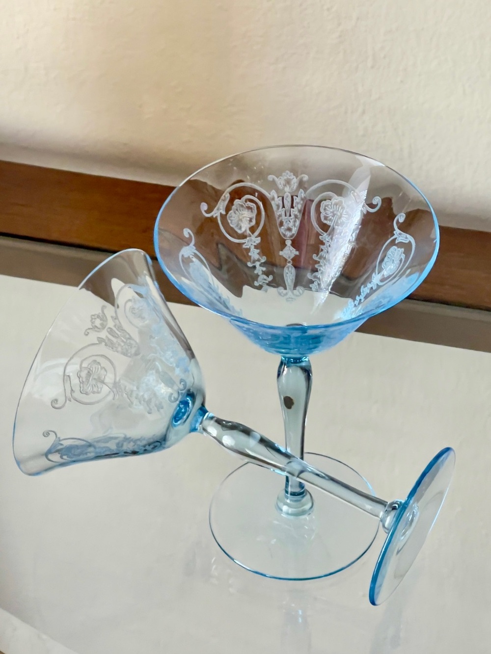 Pair Fostoria Hand Blown Crystal Champagne Glasses